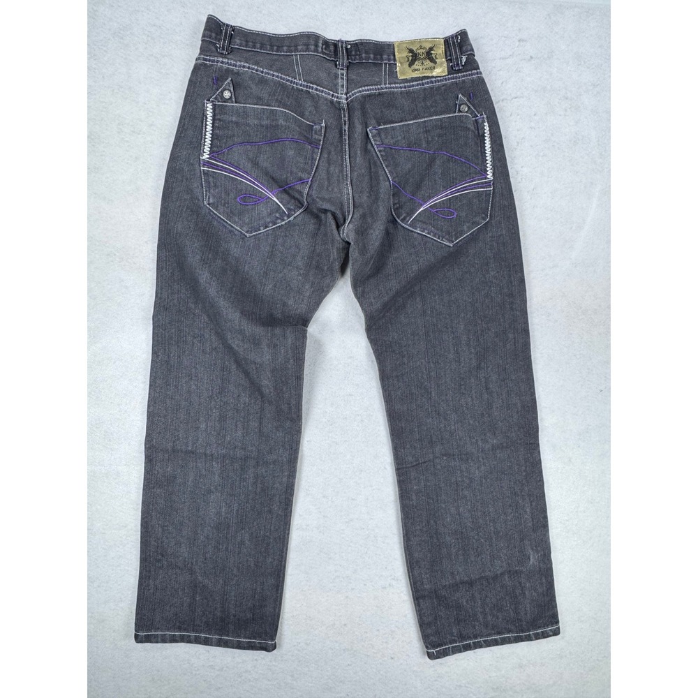 King Maker Mens Straight Leg Jeans Black Faded Purple Contrast Stitch Size 34x28 - Picture 10 of 15
